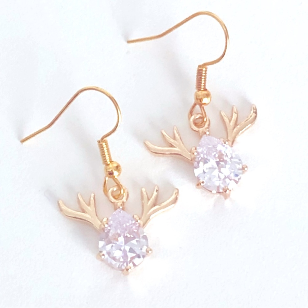 New Rhinestone Crystal Deer Stag Reindeer 18k gold plated hooks Sparkle Earrings